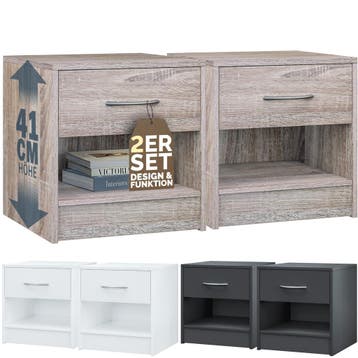 Nachtkastje Kiel set van 2 Eik 41x39x28cm (Voor in Huis), Huis en Inrichting, Verzenden, Nieuw