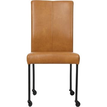 Set van 4 Leren eetkamerstoelen Comfort met wieltjes -, Ophalen of Verzenden, Nieuw, Leer