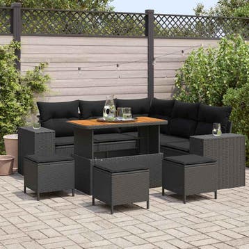 vidaXL Tuin Sofa Set 9 st Zwart poly rattan, Verzenden, Nieuw, Meer dan 8 zitplaatsen