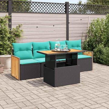 vidaXL 5-delige Loungeset met kussens poly rattan acacia, Verzenden, Nieuw, Loungeset