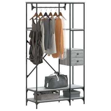 vidaXL Kledingrek met schappen bewerkt hout grijs sonoma, Kleding | Dames, Verzenden, Nieuw