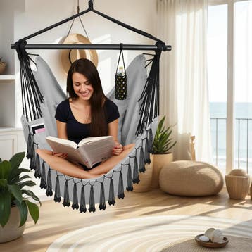 Hangstoel Malika, boho-stijl, draagkracht 150kg - grijs, Verzenden, Nieuw
