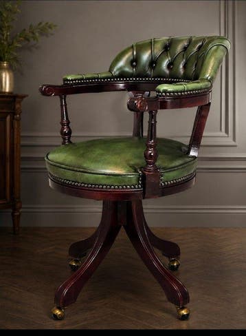 Bureaustoel - Leder, Hout - Chesterfield Bureaustoel