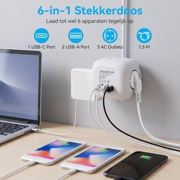 Stekkerdoos met usb - Met schakelaar - 1.5 Meter Verlengsnoe, Verzenden, Zo goed als nieuw