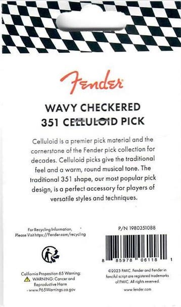 Fender 351 shape plectrum celluloid Checkerboard 8-pack, Ophalen of Verzenden, Nieuw, Elektrische gitaar