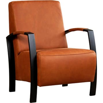 Leren fauteuil Glory - Rancho Cognac (cognac), Nieuw, Ophalen of Verzenden, 50 tot 75 cm, Industrieel, Modern