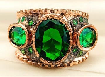 Zonder minimumprijs - Ring - 9 kt. Roségoud, Zilver Smaragd, Sieraden, Tassen en Uiterlijk, Ringen, Nieuw