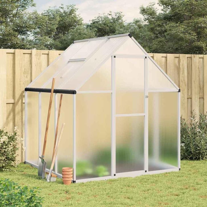 vidaXL Tuinkas met basisframe 169x169x195 cm aluminium, Tuin en Terras, Kassen, Nieuw, Verzenden