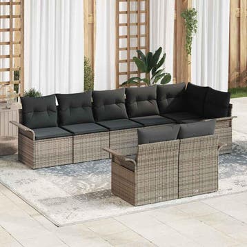 vidaXL Tuin Sofa Set 8 st Grijs poly rattan, Verzenden, Nieuw, 8 zitplaatsen