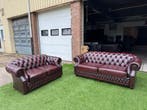 Bankstel CHESTERFIELD  3+2 zit banken bordo/rood leer, Huis en Inrichting, Banken | Bankstellen, Design, Rechte bank, Vierpersoons of meer