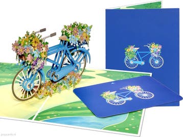 Schitterende Blauwe Fiets versierd met Bloemen pop-up kaart, Verzenden, Nieuw