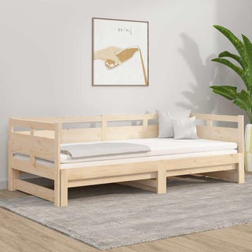 vidaXL Slaapbank uitschuifbaar massief grenenhout 2x(80x200), Eenpersoons, Bruin, Verzenden, Nieuw