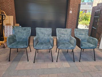 4 eetkamerstoelen stof binnenkant, leer buitenkant, Nieuw, Overige kleuren, Leer, Vier