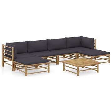 vidaXL 7-delige Loungeset met donkergrijze kussens bamboe, Verzenden, Nieuw, Hout, Loungeset