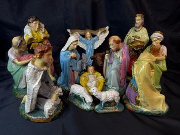 Beeld, Grote kerstgroep - 22.5 cm - Gips