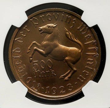 Duitsland, Westfalen 500 Mark 1923 - NGC MS64, Postzegels en Munten