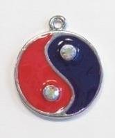 2 x  Metalen hanger Yin Yang met rood/paarse epoxy 30 mm, Ophalen of Verzenden, Nieuw, Bedel