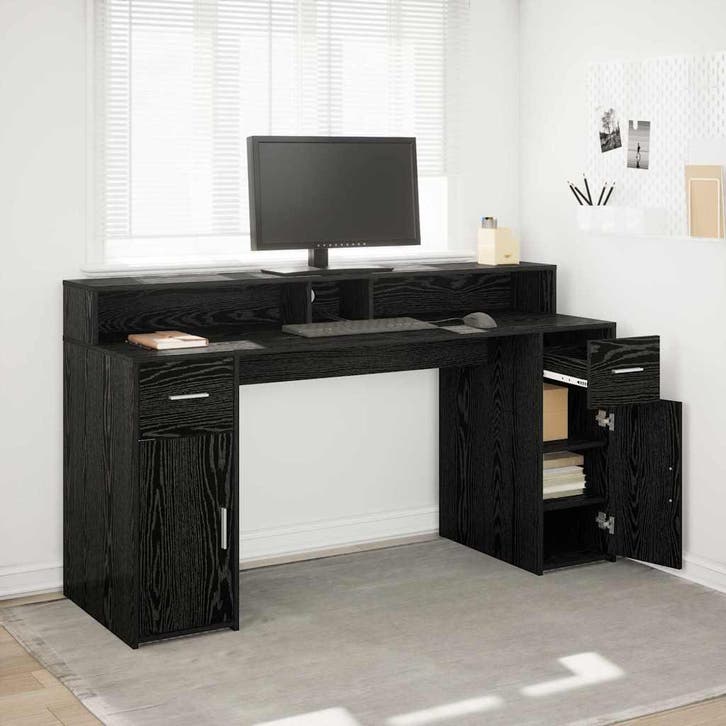 vidaXL Bureau met lade Zwart eiken 160 x 55 x 91 cm Bewerkt, Huis en Inrichting, Bureaus, Nieuw, Verzenden