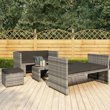 vidaXL 5-delige Loungeset met kussens poly rattan grijs, Verzenden, Nieuw, 5 zitplaatsen, Loungeset