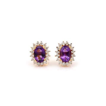 Oorstekers - 14 karaat Geel goud - 1.77ct. tw. Amethist -