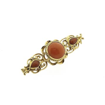 Antiek gouden broche met bloedkoraal, Gebruikt, Overige kleuren, Ophalen of Verzenden, Met edelsteen