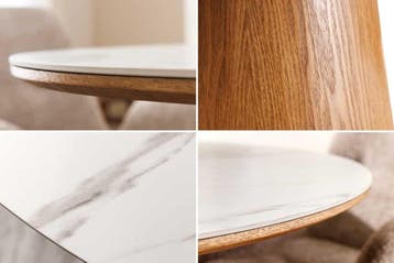 Ronde eettafel UNIQUE 120 cm wit natuurlijk eiken keramiek, Ophalen of Verzenden, Nieuw