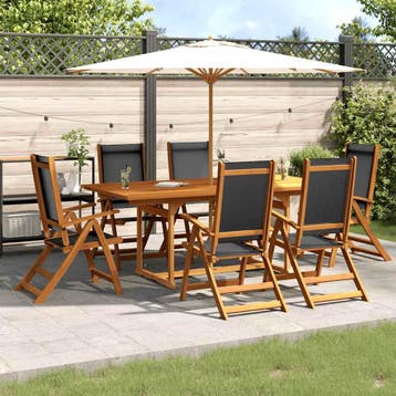 vidaXL 7-delige Tuinset massief acaciahout en textileen, 6 zitplaatsen, Nieuw, Tuinset, Verzenden