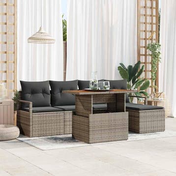 vidaXL Tuinbankenset 6 st Grijs poly rattan, Verzenden, Nieuw, Rotan, 6 zitplaatsen