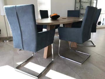 Set van 6 leren eetkamerstoelen - met sledepoot en, Huis en Inrichting, Ophalen of Verzenden, Nieuw, Leer