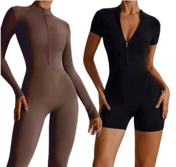 Dames Sport Jumpsuit Met Rits Korte Fitness Overall, Verzenden, Nieuw