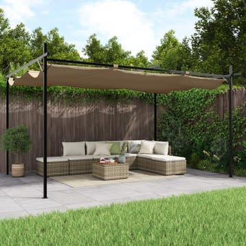 vidaXL Pergola met uitschuifbaar dak 395x292x230 taupe, Tuin en Terras, Verzenden, Nieuw