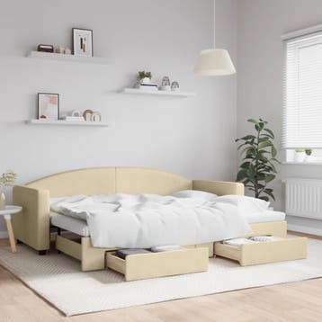 vidaXL Slaapbank met onderschuifbed en lades 80x200 cm stof, Huis en Inrichting, Eenpersoons, Verzenden, Nieuw, 80 cm