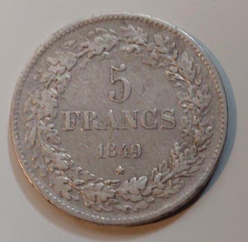 België. Leopold I. 5 Frank 1849 (Zonder minimumprijs)