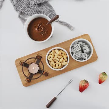 Mini Chocolade Fondue Set met Houten Dienblad en Vorkjes - P, Verzenden, Nieuw