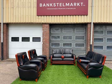 Mol & Geurts buffel leren 2x2zits banken met 2relax fauteuil, Huis en Inrichting, Banken | Bankstellen, Design, Zo goed als nieuw