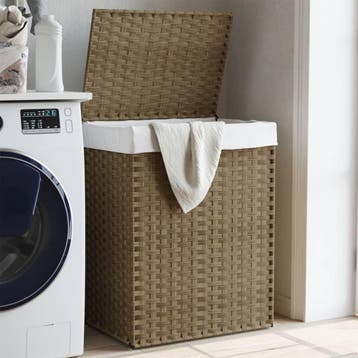 vidaXL Wasmand met deksel 46x33x60 cm poly rattan, Verzenden, Nieuw