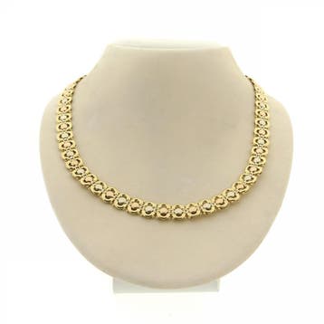 Tricolor gouden fantasieschakel ketting, Sieraden, Tassen en Uiterlijk, Kettingen, Ophalen of Verzenden, Gebruikt, Goud, Goud