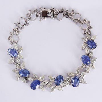 Tennis armband - 14 karaat Witgoud - 18.48ct. tw. Saffier -