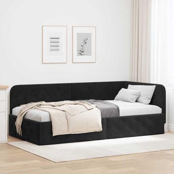 vidaXL Hoekbedframe Zwart 100 x 200 cm Fluweel, Verzenden, Nieuw, Zwart, Stof