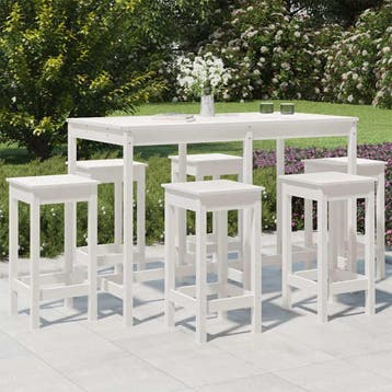 vidaXL 7-delige Tuinbarset massief grenenhout wit, Verzenden, Nieuw, 7 zitplaatsen