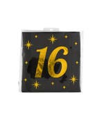 Servetten 16 jaar Zwart Goud, Hobby en Vrije tijd, Feestartikelen, Verzenden, Nieuw, Feestartikel