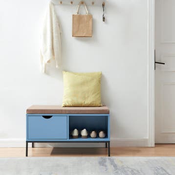 Schoenenbank Colwyn 80x40x45 cm blauw zwart en grijs [en.cas, Verzenden, Nieuw