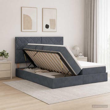 vidaXL Opslag bed met hoofdeinde Donkergrijs 180 x 200 cm, Verzenden, Nieuw, Tweepersoons, Stof