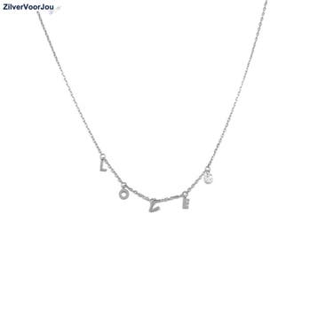 Zilveren LOVE letter ketting met witte kristal, Verzenden, Nieuw, Zilver