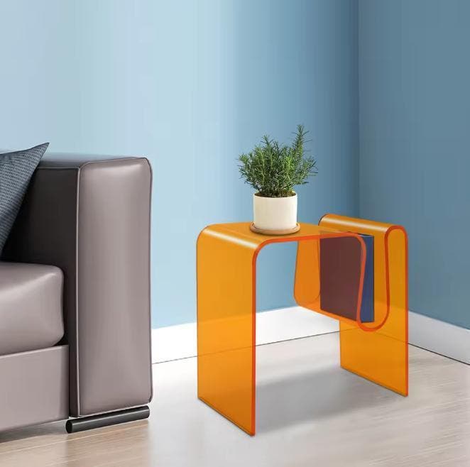 Oranje M-Vormige Acryl Bijzettafel – Modern en Transparant, Huis en Inrichting, Tafels | Bijzettafels, Nieuw, Verzenden