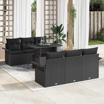 vidaXL Tuin Sofa Set 7 st Zwart poly rattan, Verzenden, Nieuw, 7 zitplaatsen