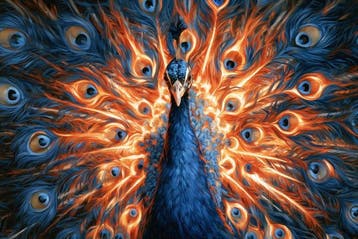 Iconica - Cobalt & Flame Peacock - unique 1/1 XXL (100 x 150
