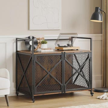 Luxe Houten Hondenkooi Meubel met Dubbele Deuren en Wielen -, Verzenden, Nieuw