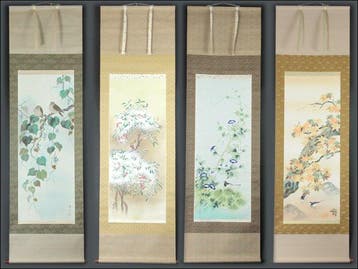 Hangende scrolls (set van 4) – Seizoensbloemen en vogels –