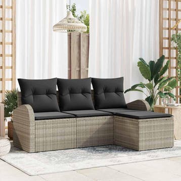 vidaXL Tuin Sofa Set Lichtgrijs poly rattan, Verzenden, Nieuw, Rotan, 4 zitplaatsen